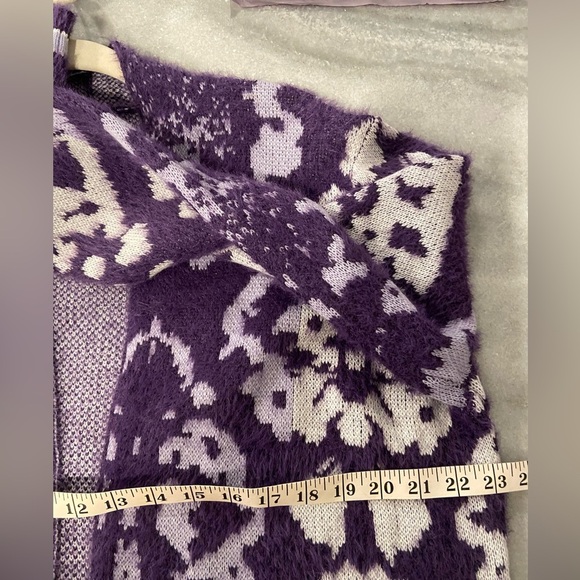 NWOT Serengeti Size L Purple White Fuzzy Oversized Open Front Knit Long Cardigan - Picture 10 of 10